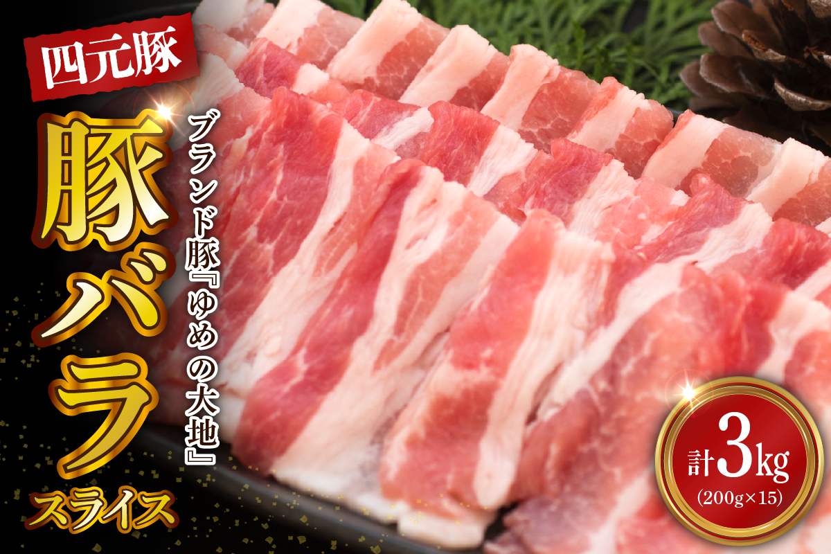 【えりも町生まれ 四元豚】ゆめの大地豚バラスライス200g×15パック計3kg